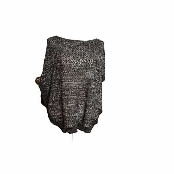 questions Sweaters - Black and Gray Knit Shrug with Relaxed Fit and Boat Neck